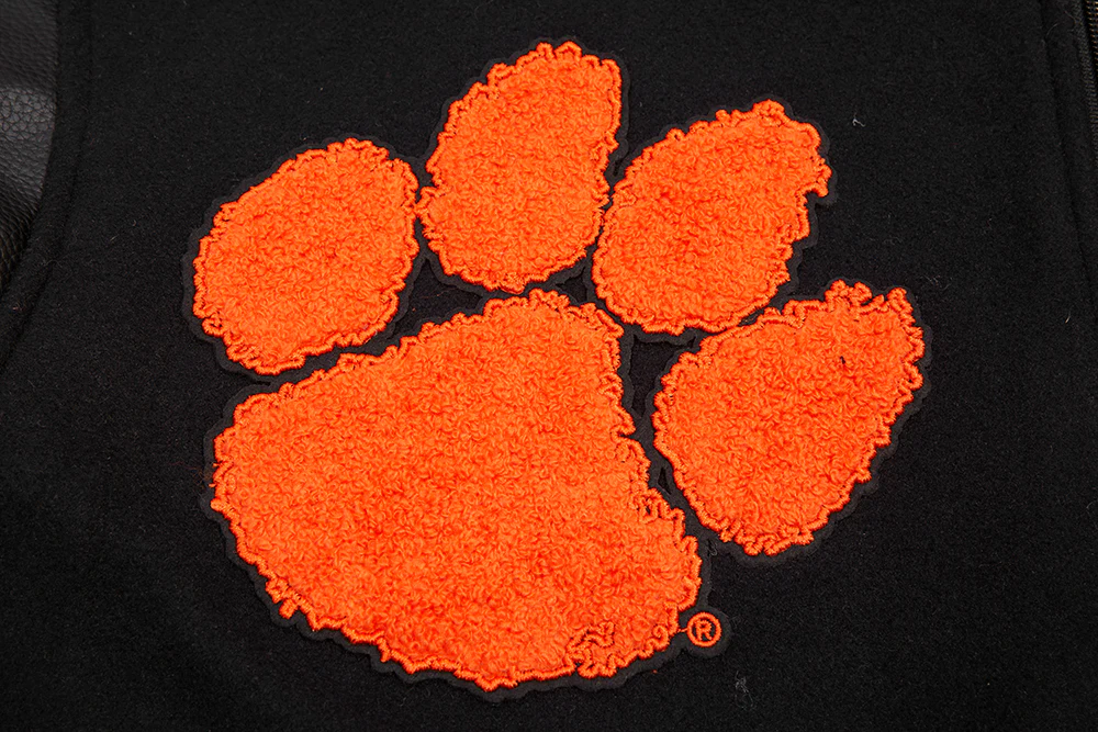 CLEMSON UNIVERSITY CLASSIC RIB WOOL VARSITY JACKET (BLACK/ORANGE) - Image 5
