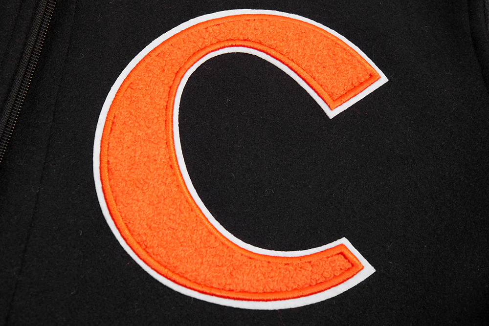 CLEMSON UNIVERSITY CLASSIC RIB WOOL VARSITY JACKET (BLACK/ORANGE) - Image 6