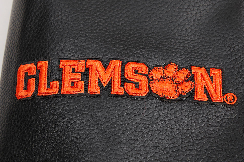 CLEMSON UNIVERSITY CLASSIC RIB WOOL VARSITY JACKET (BLACK/ORANGE) - Image 7