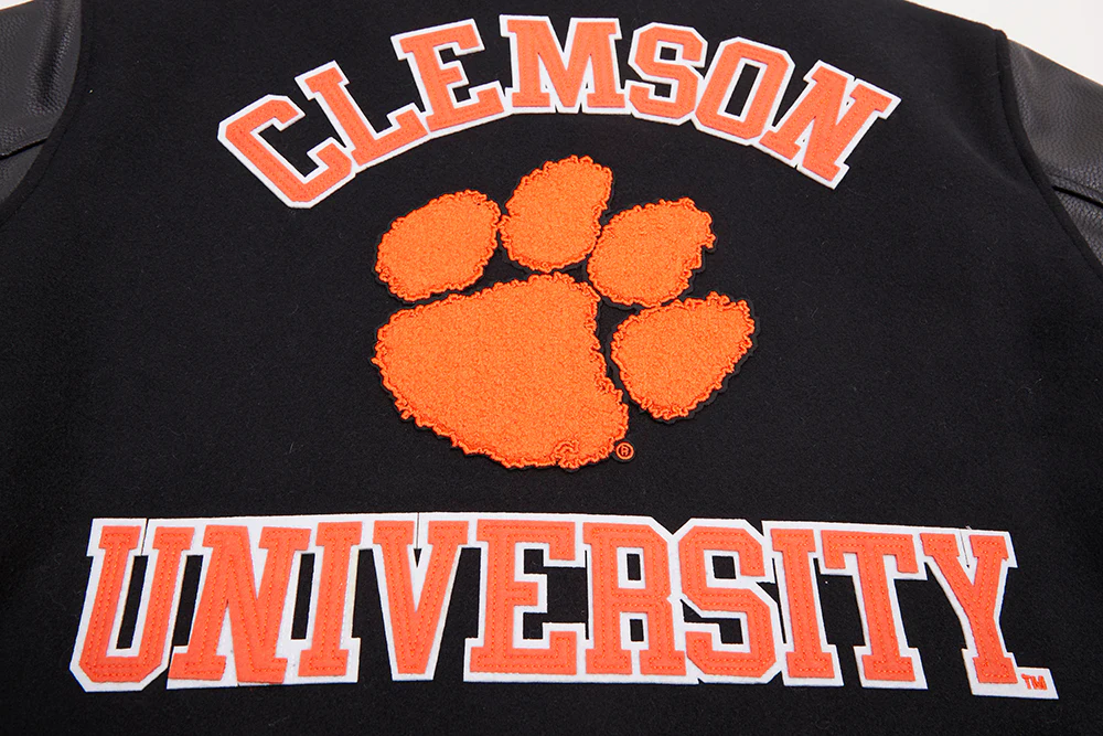 CLEMSON UNIVERSITY CLASSIC RIB WOOL VARSITY JACKET (BLACK/ORANGE) - Image 9