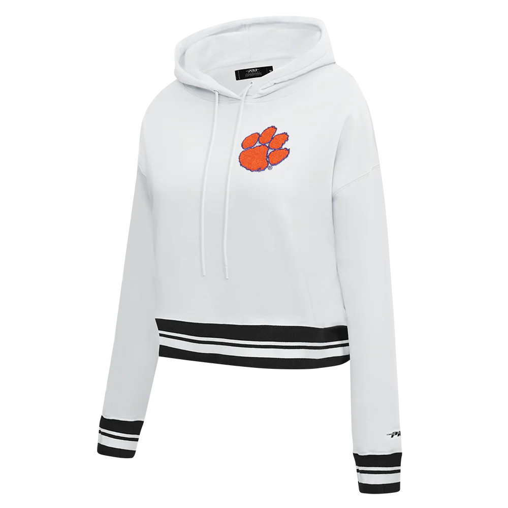 COLLEGE CLEMSON UNIVERSITY CLASSIC WOMEN'S RIB FLC CROPPED PO HOODIE (WHITE/BLACK) - Image 4
