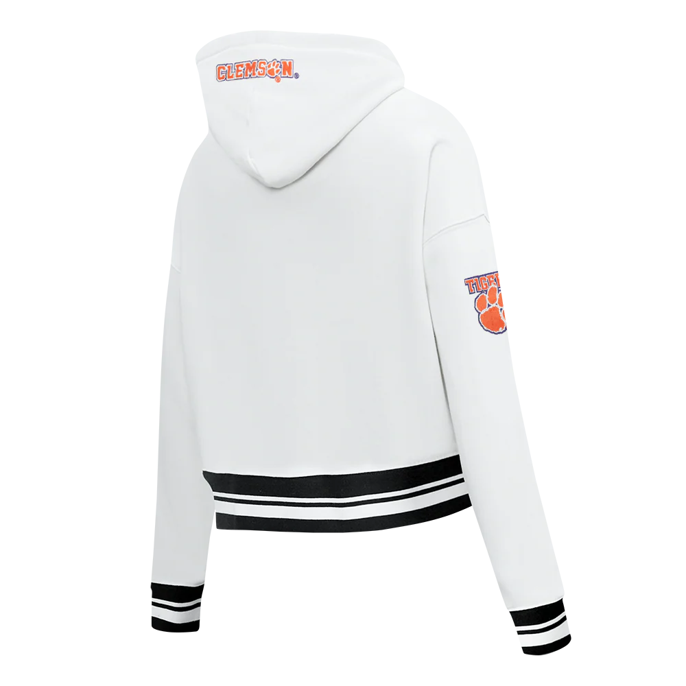 COLLEGE CLEMSON UNIVERSITY CLASSIC WOMEN'S RIB FLC CROPPED PO HOODIE (WHITE/BLACK) - Image 6