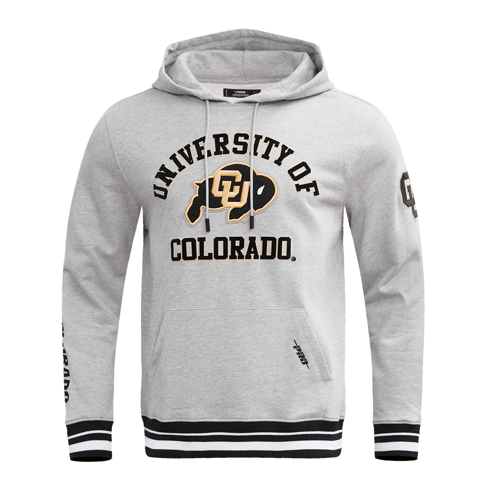 UNIVERSITY OF COLORADO CLASSIC MEN'S STACKED LOGO PULLOVER HOODIE (HEATHER GRAY/BLACK)