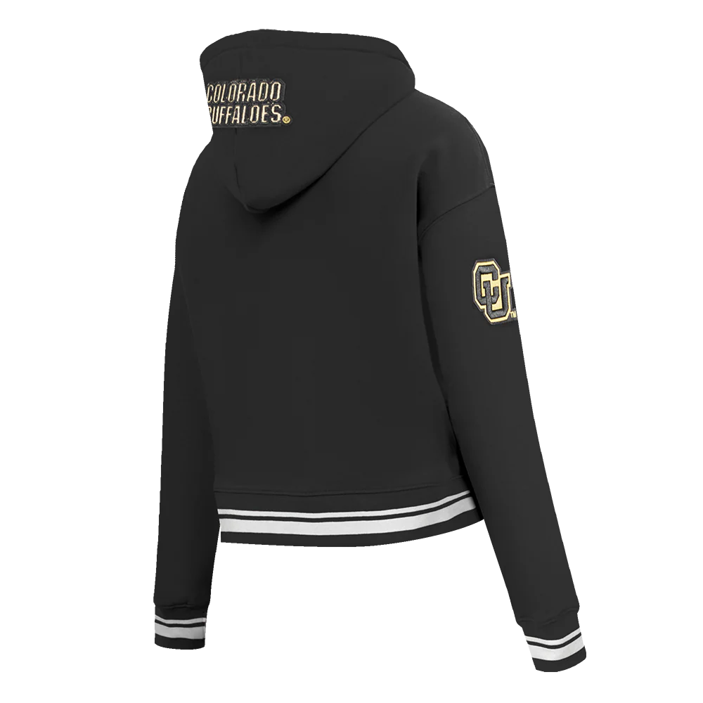 UNIVERSITY OF COLORADO CLASSIC WOMEN'S RIB FLEECE CROPPED PULLOVER HOODIE (BLACK) - Image 6