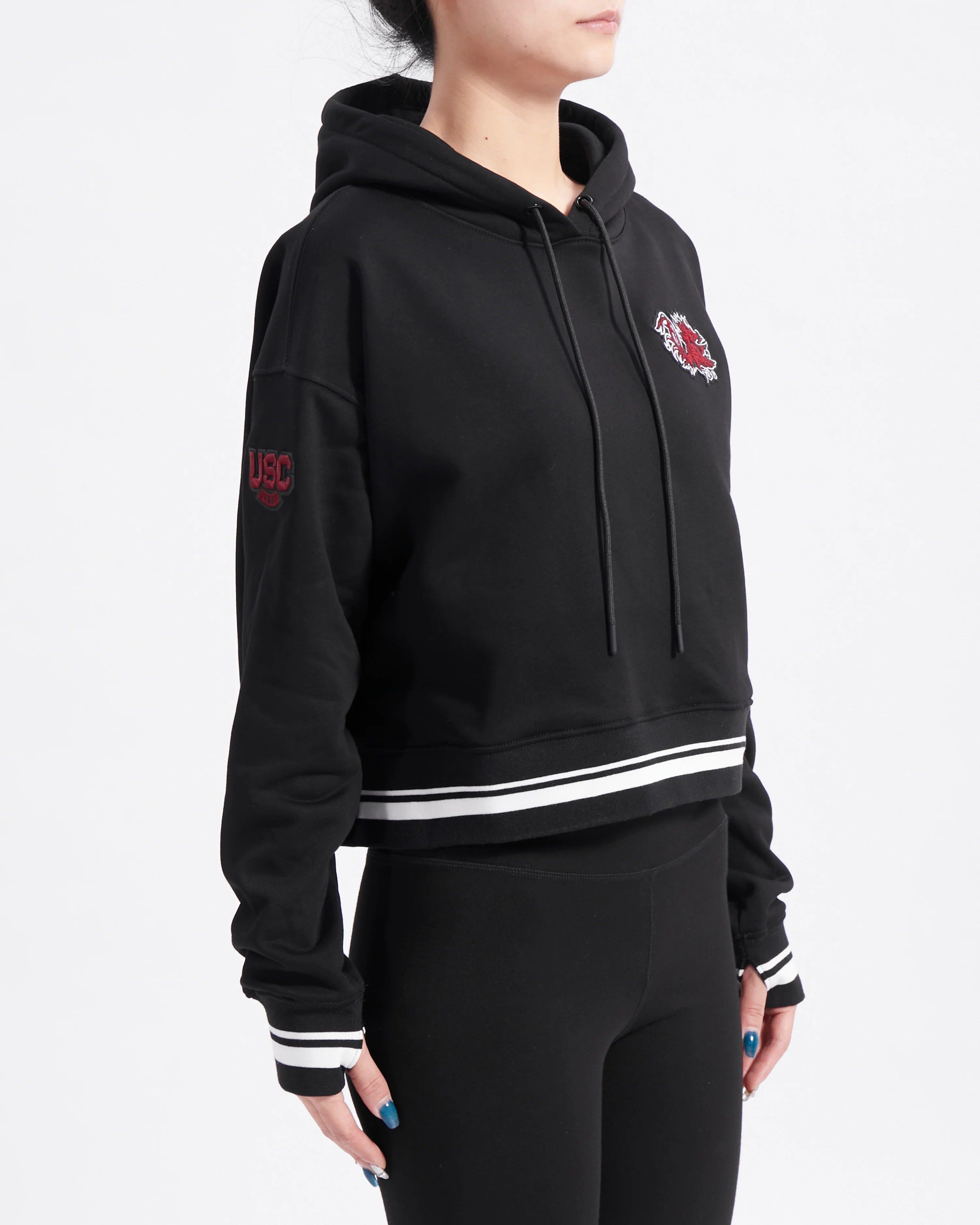 UNIVERSITY OF SOUTH CAROLINA CLASSIC WOMEN'S RIB FLEECE PULLOVER HOODIE (BLACK) - Image 4