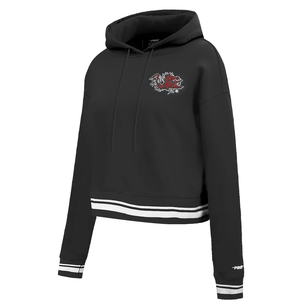UNIVERSITY OF SOUTH CAROLINA CLASSIC WOMEN'S RIB FLEECE PULLOVER HOODIE (BLACK) - Image 6