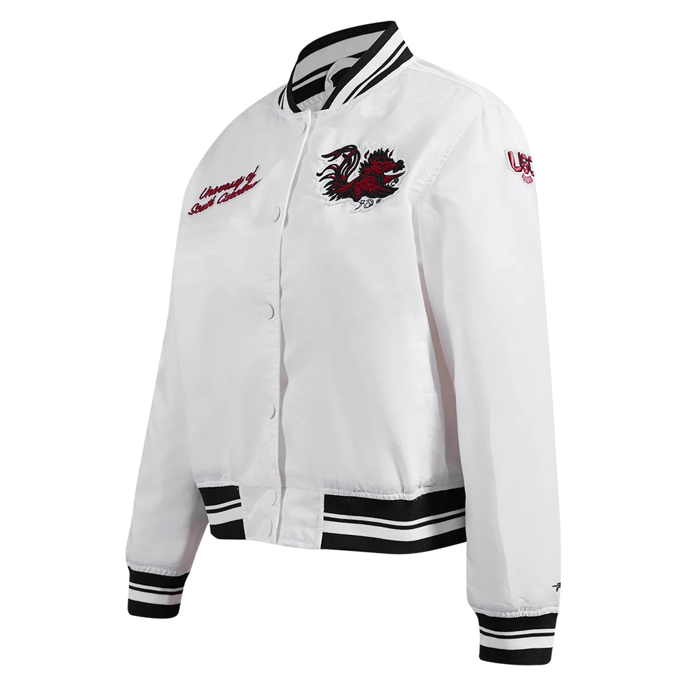 UNIVERSITY OF SOUTH CAROLINA CLASSIC WOMEN'S RIB SATIN JACKET (WHITE/BLACK) - Image 2