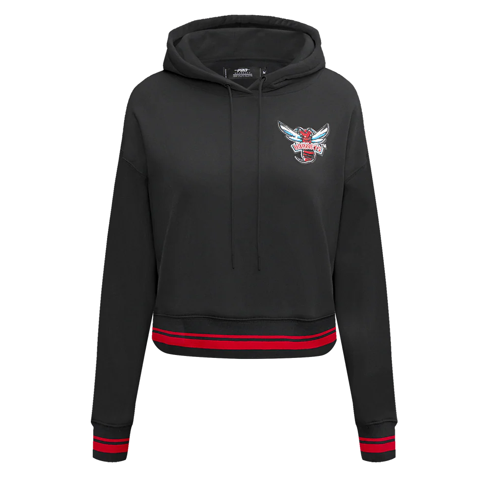 COLLEGE DELAWARE STATE UNIVERSITY CLASSIC WOMEN'S RIB FLC CROPPED PO HOODI (BLACK/RED/BLACK) - Image 3