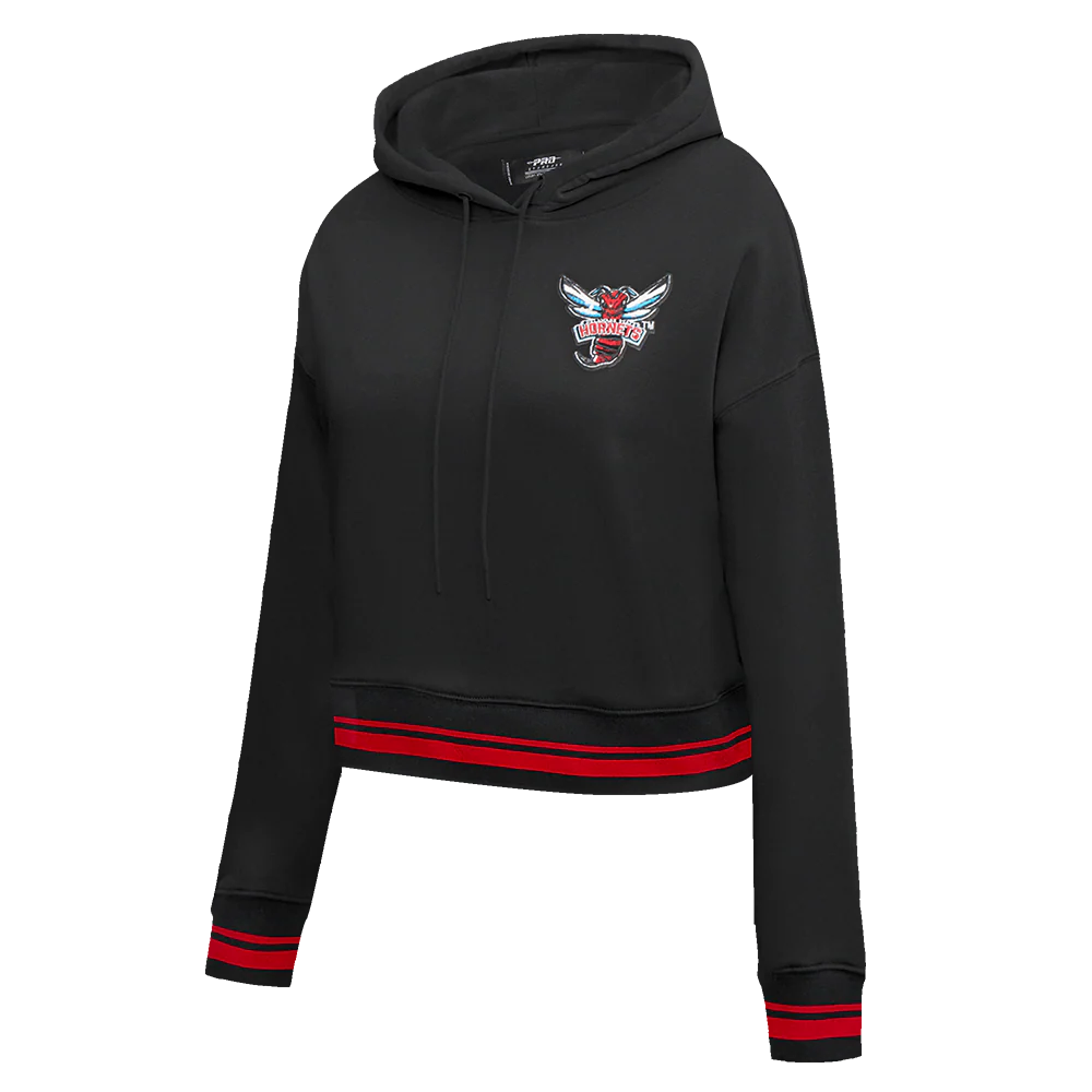 COLLEGE DELAWARE STATE UNIVERSITY CLASSIC WOMEN'S RIB FLC CROPPED PO HOODI (BLACK/RED/BLACK) - Image 4
