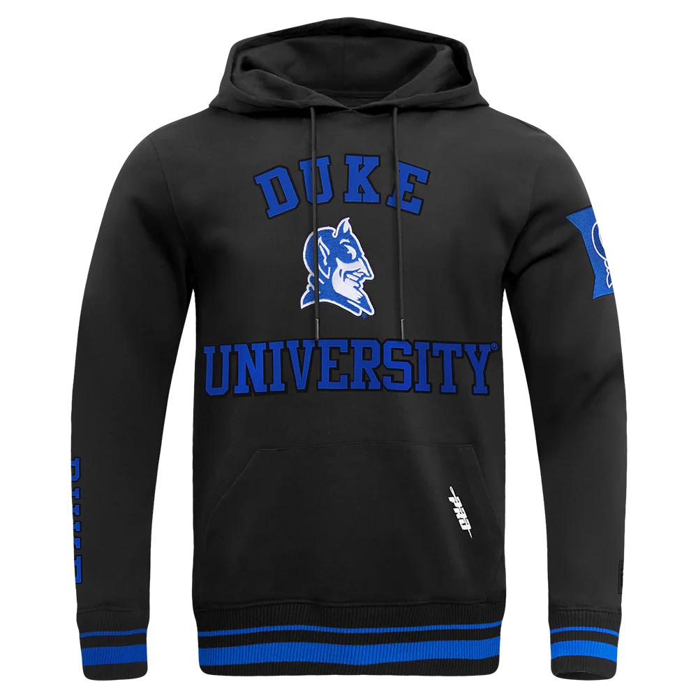 DUKE UNIVERSITY CLASSIC MEN'S STACKED LOGO PULLOVER HOODIE (BLACK/ROYAL BLUE/BLACK)