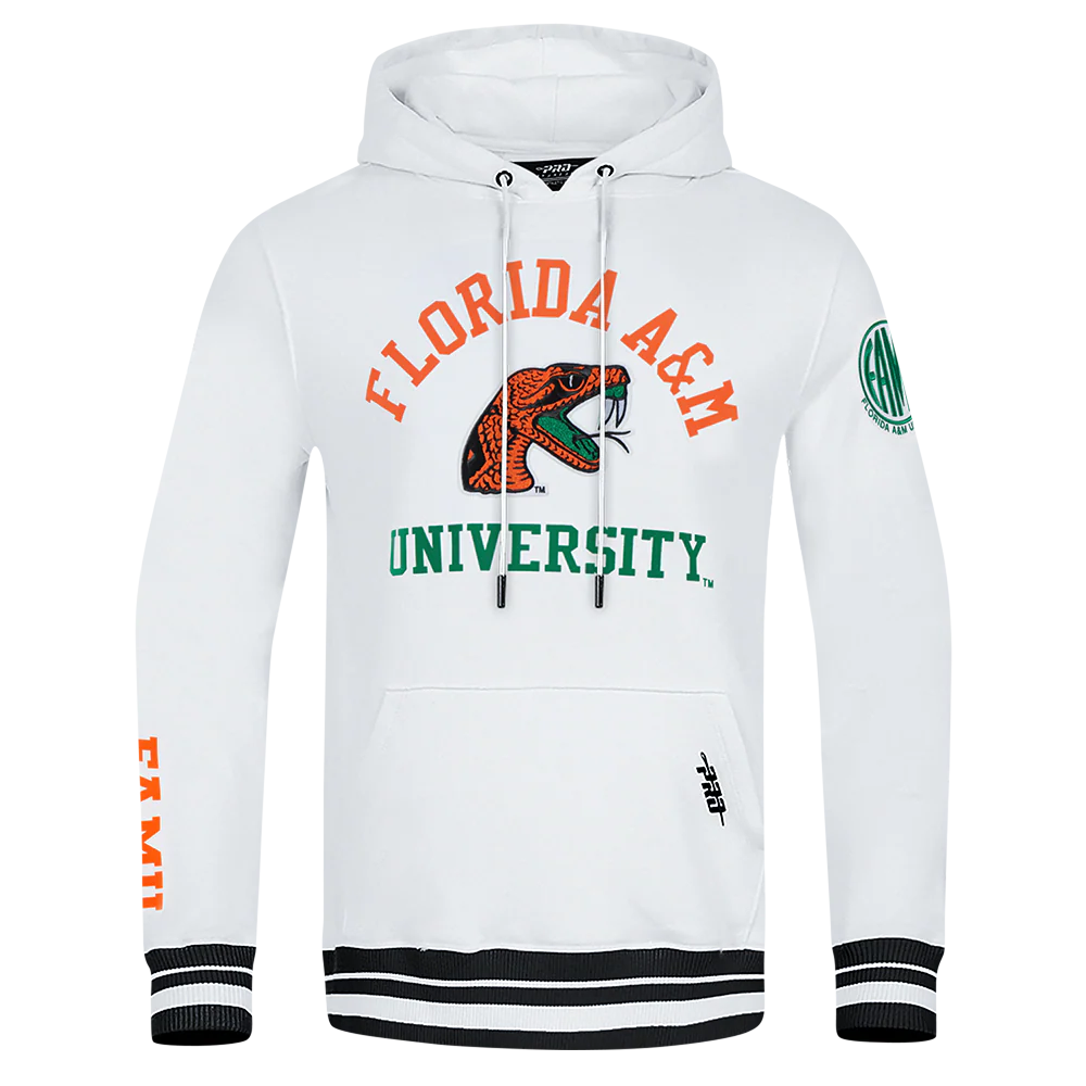 FLORIDA A&M UNIVERSITY CLASSIC MEN'S STACKED LOGO PULLOVER HOODIE (HEATHER GRAY/BLACK)