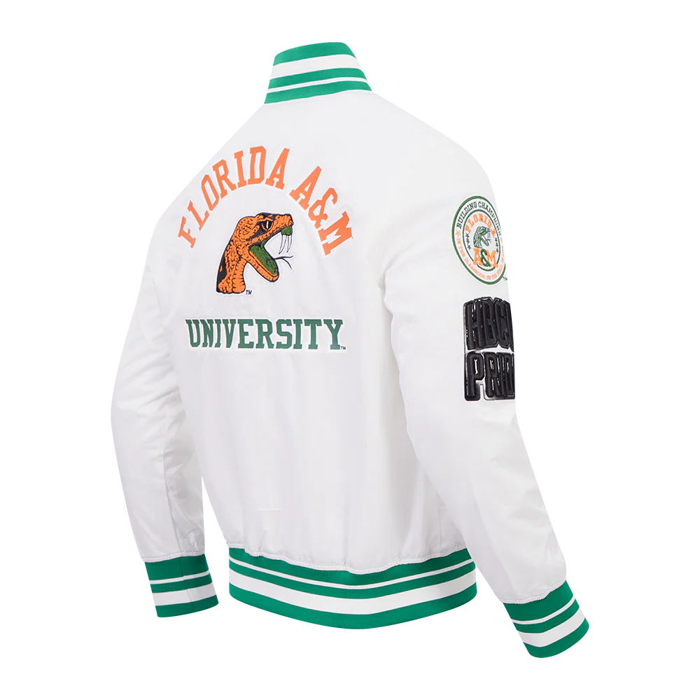 FLORIDA A&M UNIVERSITY CLASSIC RIB SATIN JACKET (WHITE/KELLY GREEN) - Image 4