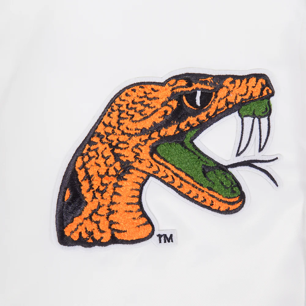 FLORIDA A&M UNIVERSITY CLASSIC RIB SATIN JACKET (WHITE/KELLY GREEN) - Image 8