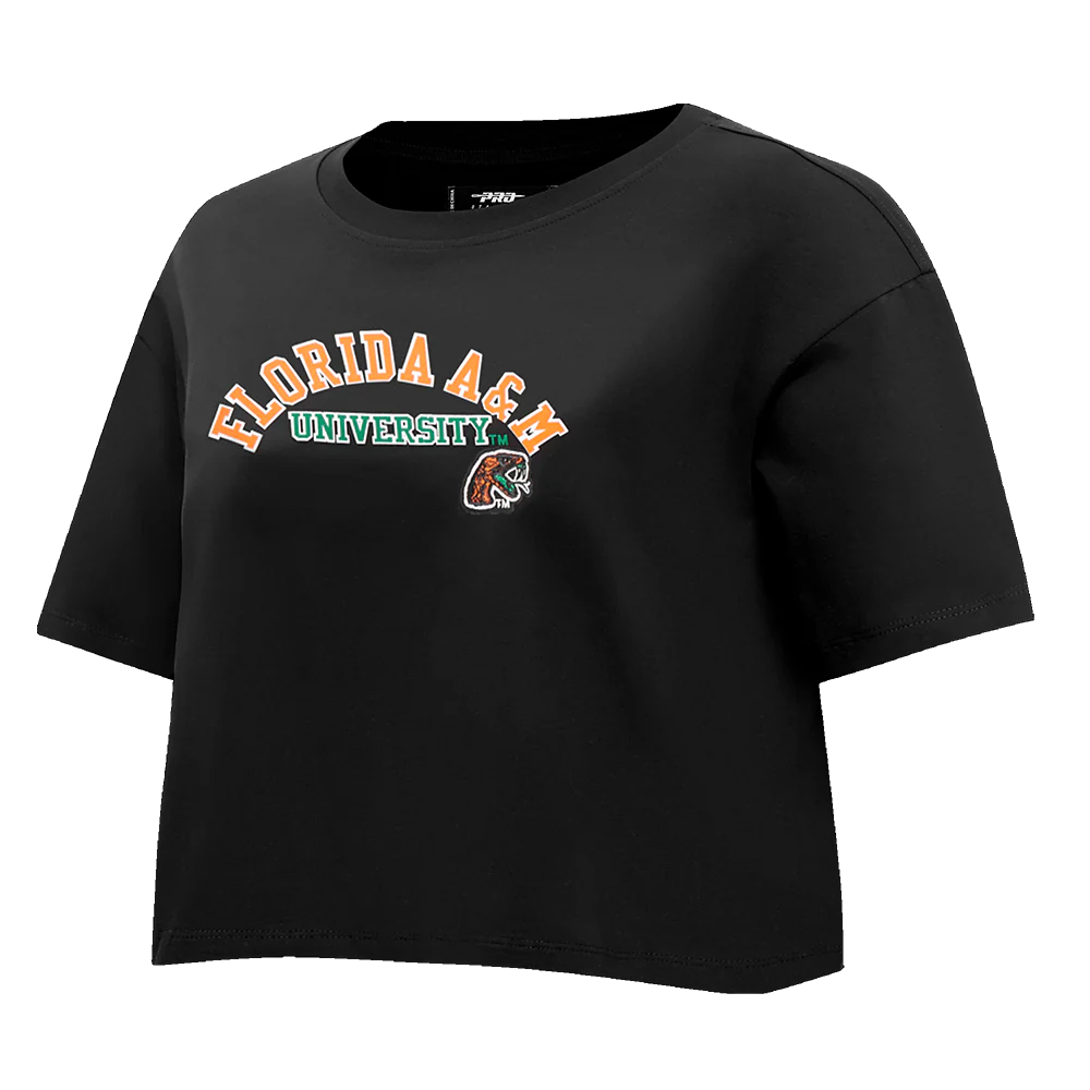 FLORIDA A&M UNIVERSITY CLASSIC WOMEN'S SINGLE JERSEY BOXY TEE (BLACK) - Image 2