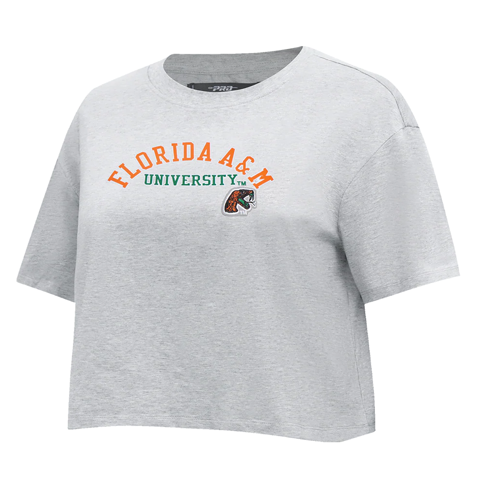 FLORIDA A&M UNIVERSITY CLASSIC WOMEN'S SINGLE JERSEY BOXY TEE (HEATHER GREY) - Image 2