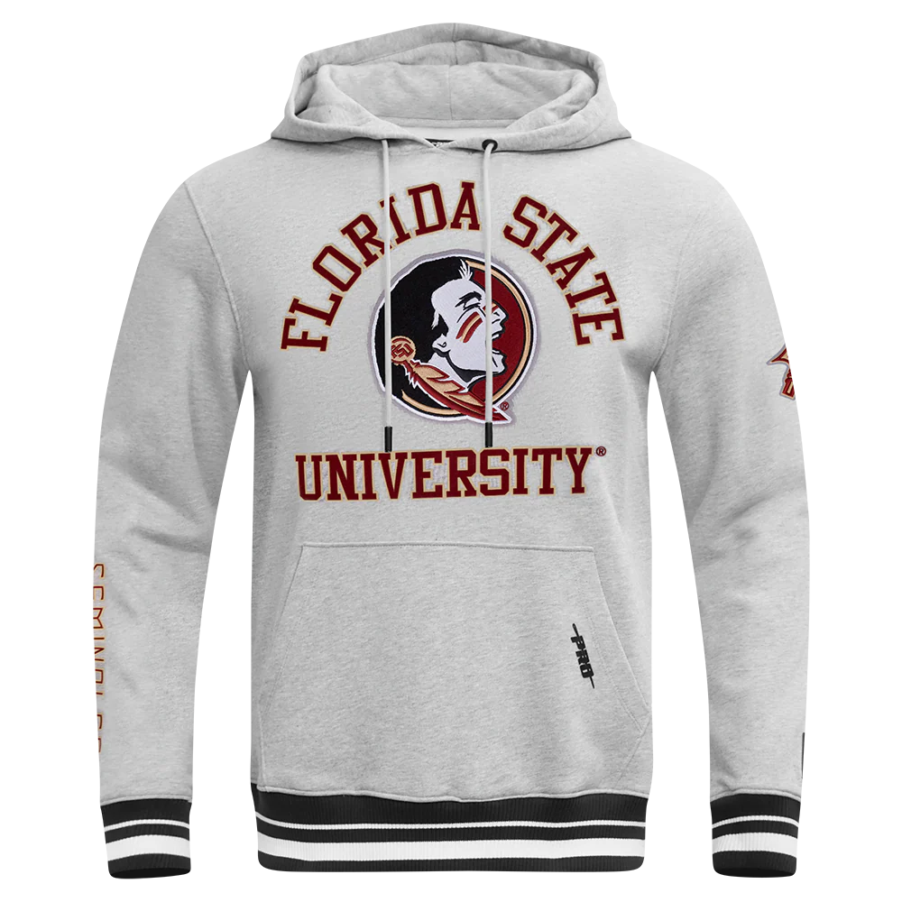 FLORIDA STATE UNIVERSITY CLASSIC MEN'S STACKED LOGO PULLOVER HOODIE (HEATHER GRAY/BLACK)