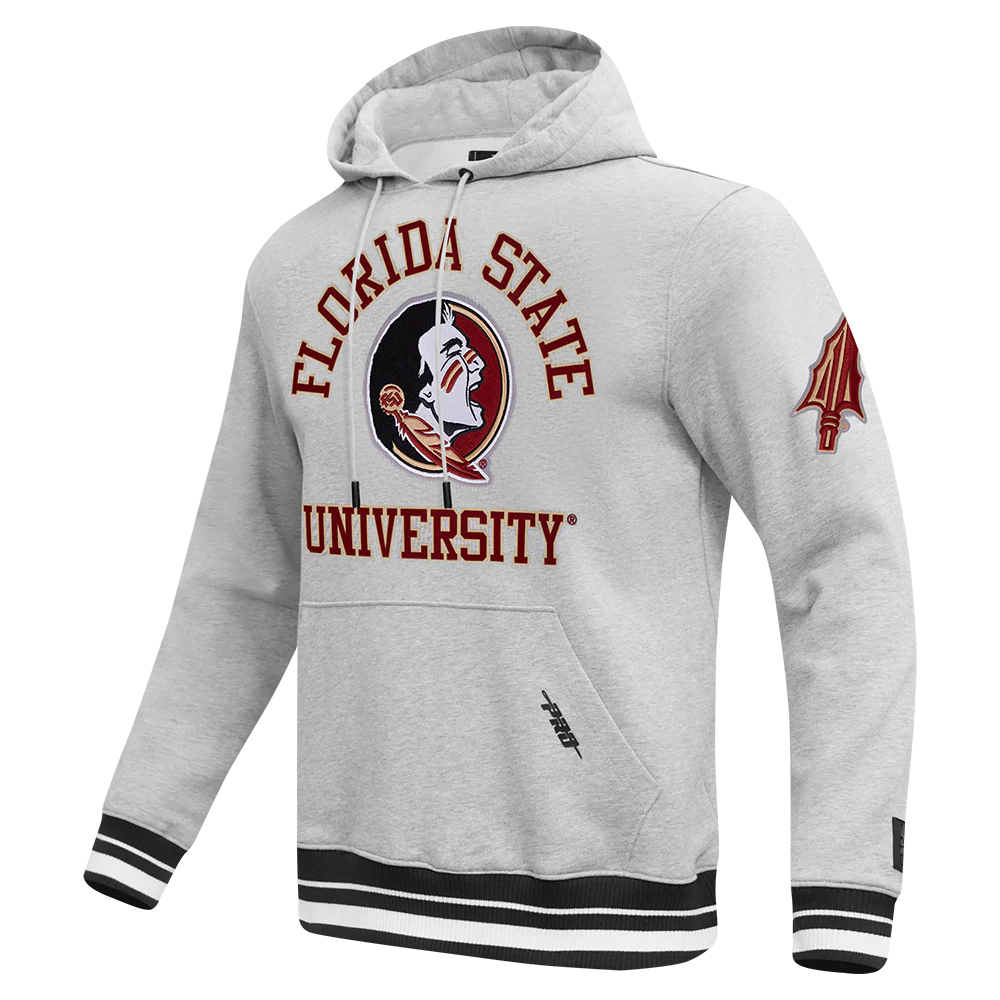 FLORIDA STATE UNIVERSITY CLASSIC MEN'S STACKED LOGO PULLOVER HOODIE (HEATHER GRAY/BLACK) - Image 2