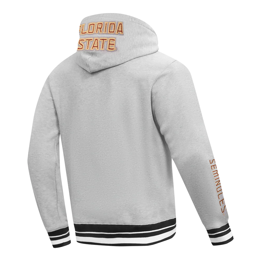 FLORIDA STATE UNIVERSITY CLASSIC MEN'S STACKED LOGO PULLOVER HOODIE (HEATHER GRAY/BLACK) - Image 4