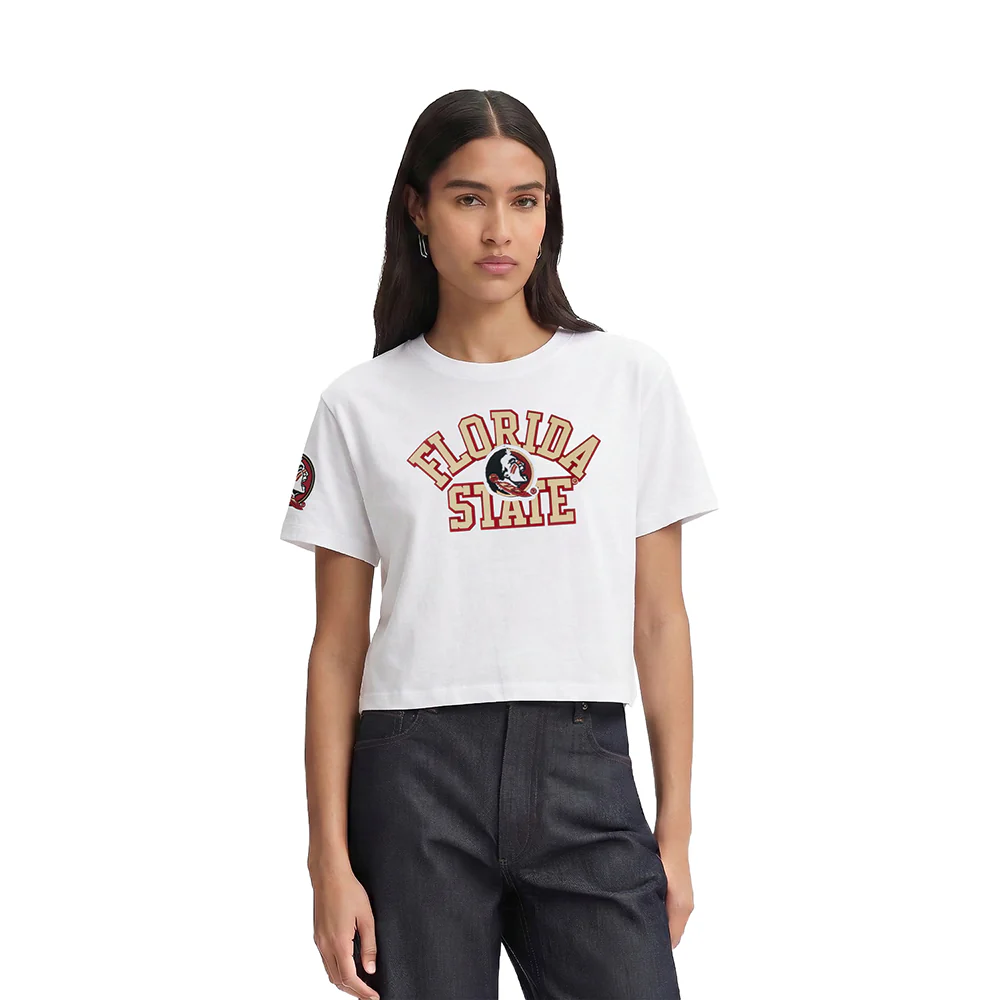 FLORIDA STATE UNIVERSITY CLASSIC WOMEN'S SINGLE JERSEY BOXY TEE (WHITE)