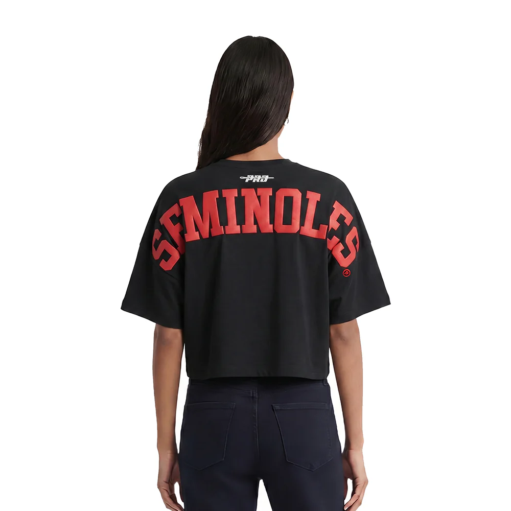 COLLEGE FLORIDA STATE UNIVERSITY WINGSPAN WOMEN'S SJ BOXY TEE (BLACK)
