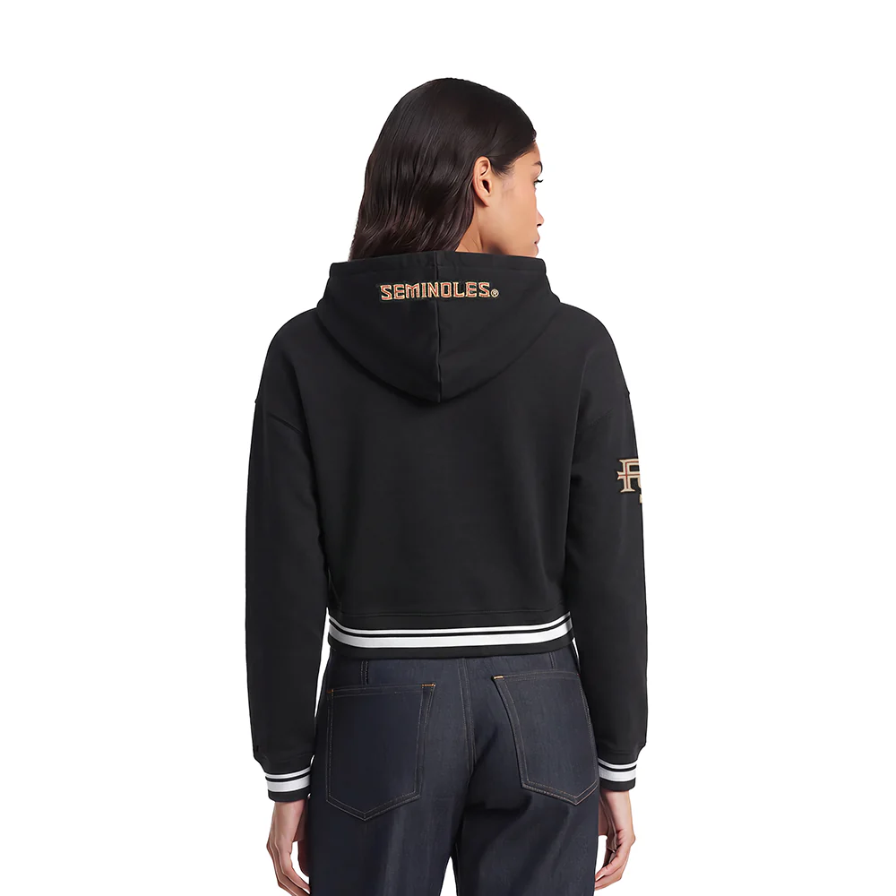 FLORIDA STATE UNIVERSITY CLASSIC WOMEN'S RIB FLEECE CROPPED PULLOVER HOODIE (BLACK) - Image 2