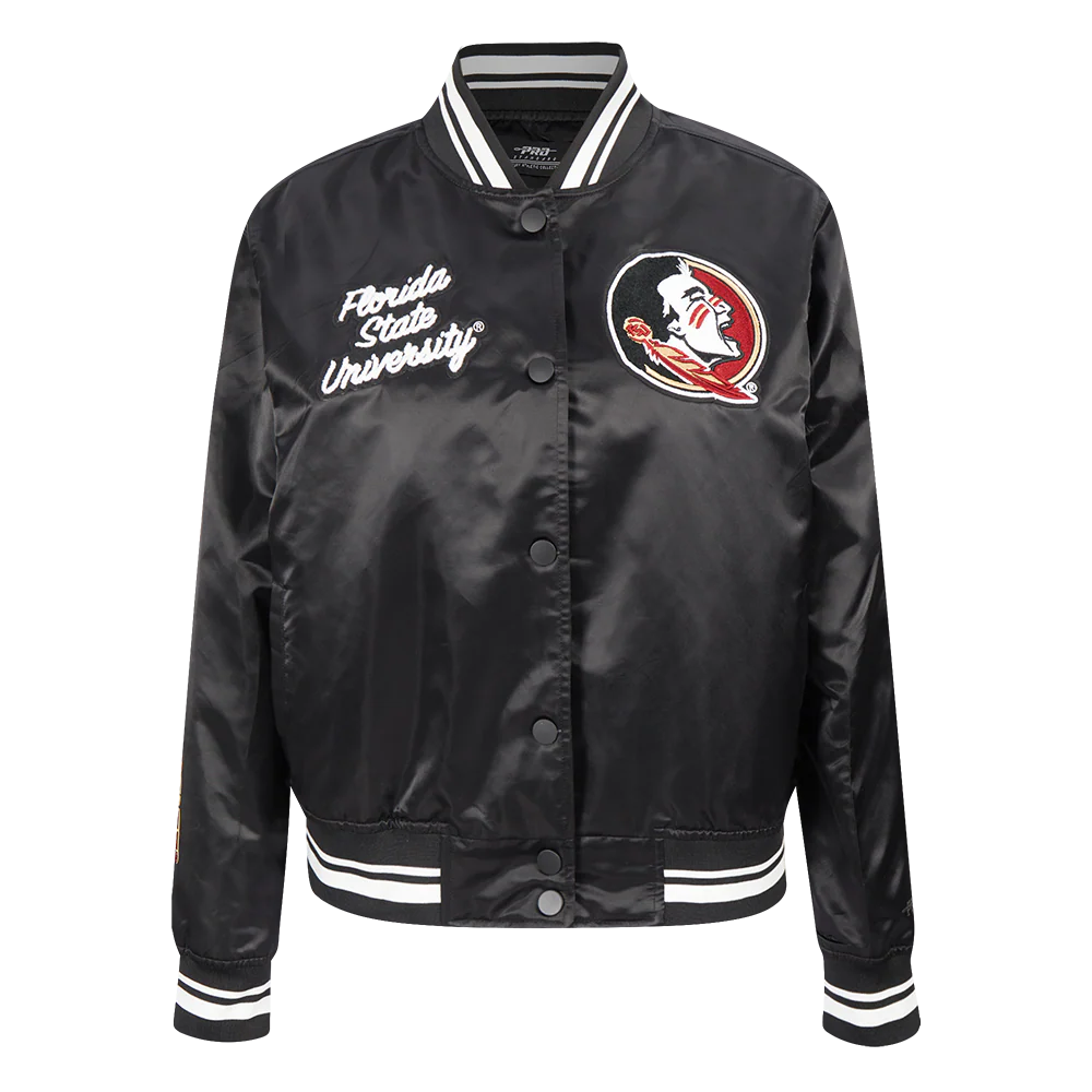 COLLEGE FLORIDA STATE UNIVERSITY CLASSIC WOMEN'S RIB SATIN JACKET (BLACK)