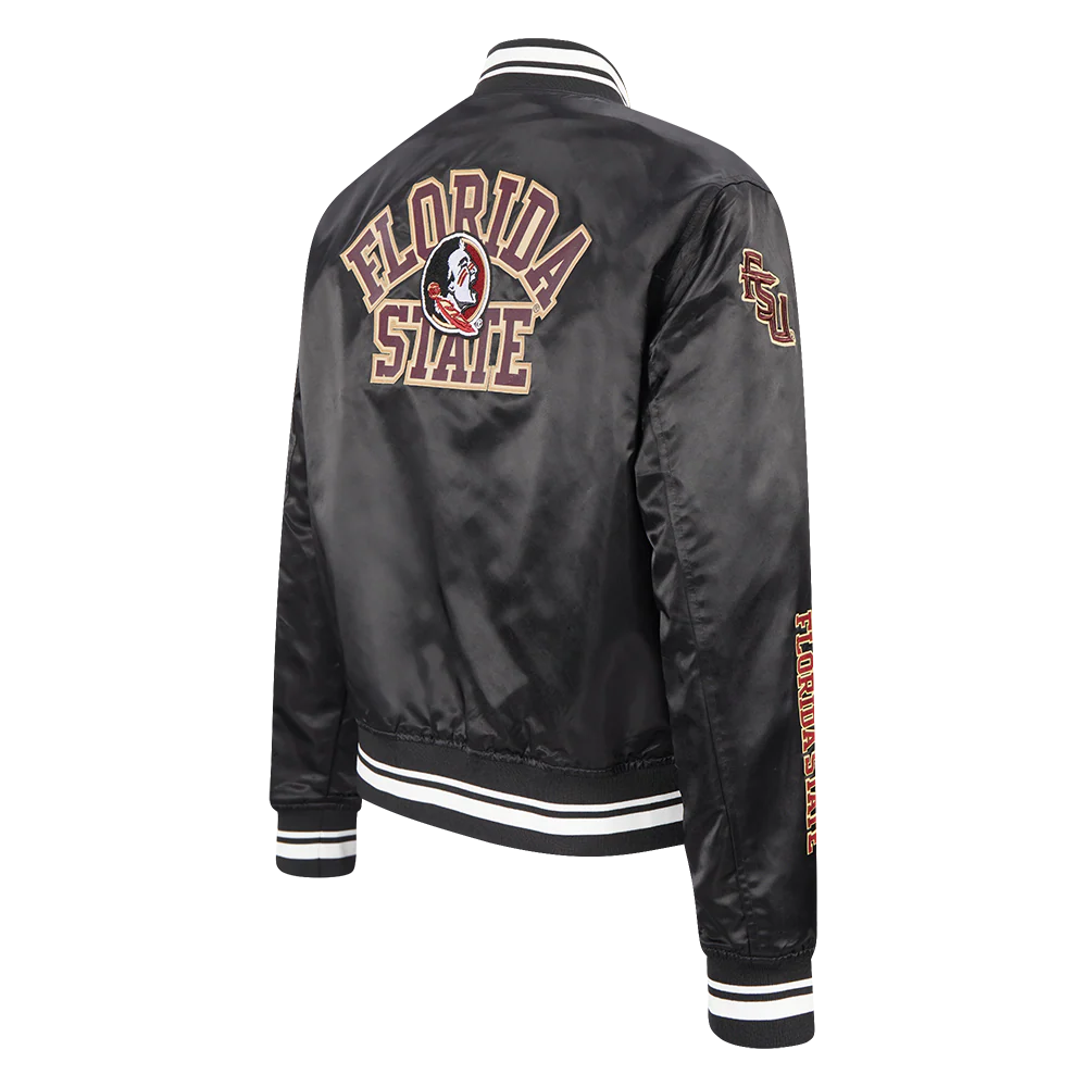 COLLEGE FLORIDA STATE UNIVERSITY CLASSIC WOMEN'S RIB SATIN JACKET (BLACK) - Image 4