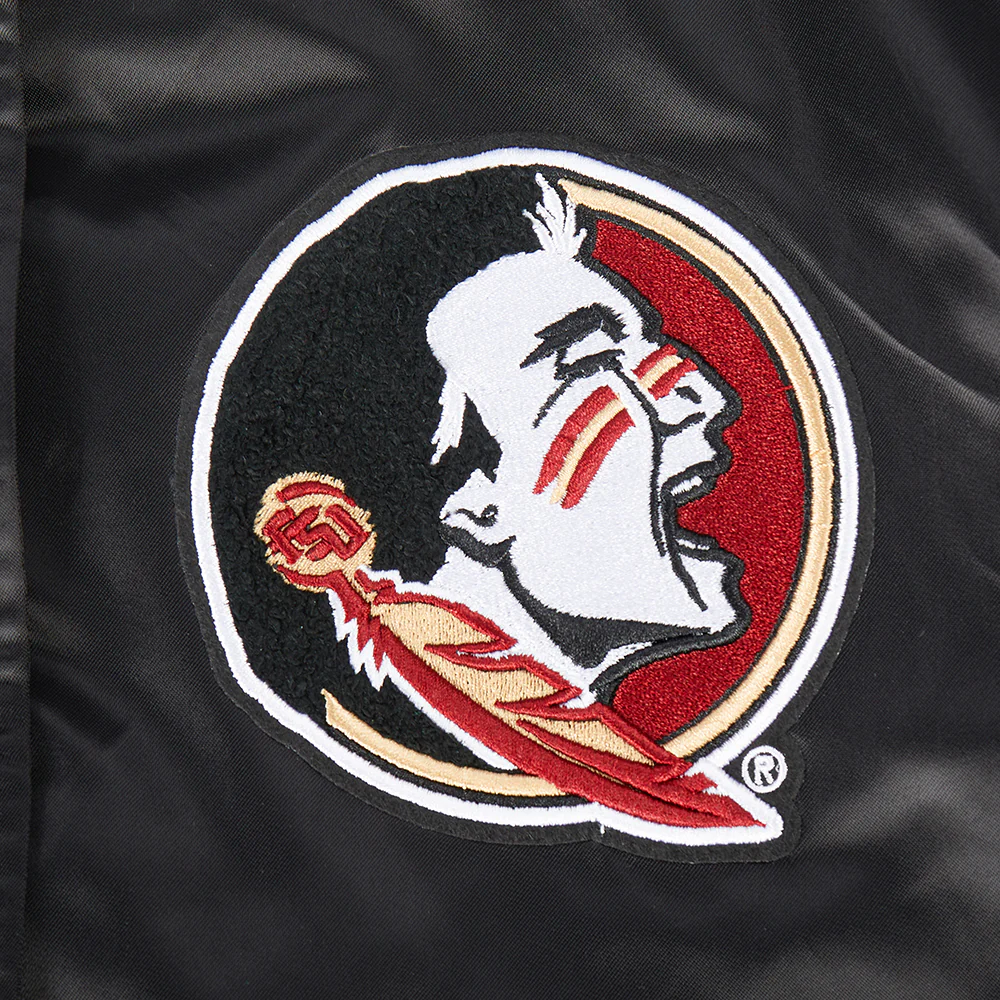 COLLEGE FLORIDA STATE UNIVERSITY CLASSIC WOMEN'S RIB SATIN JACKET (BLACK) - Image 5