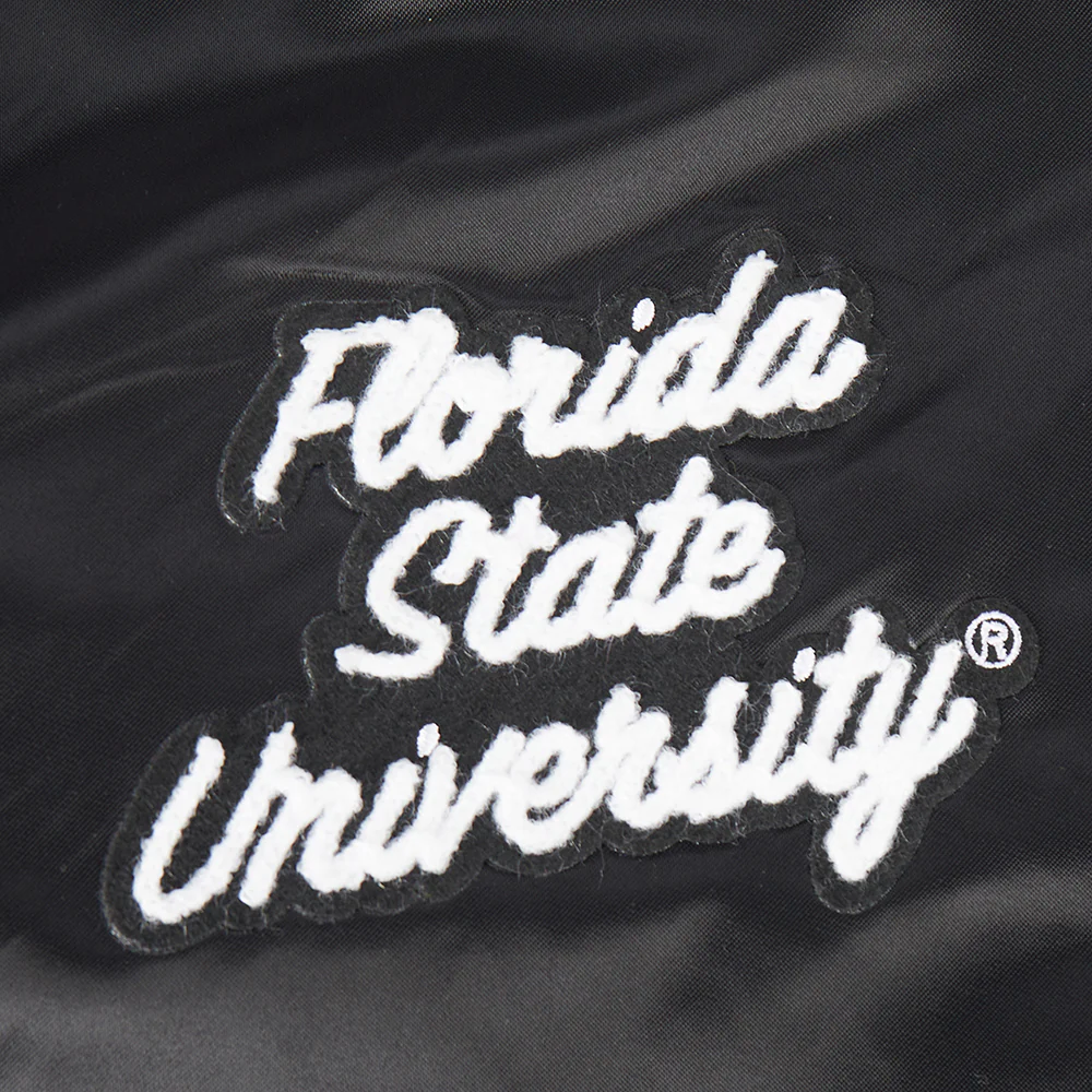 COLLEGE FLORIDA STATE UNIVERSITY CLASSIC WOMEN'S RIB SATIN JACKET (BLACK) - Image 6