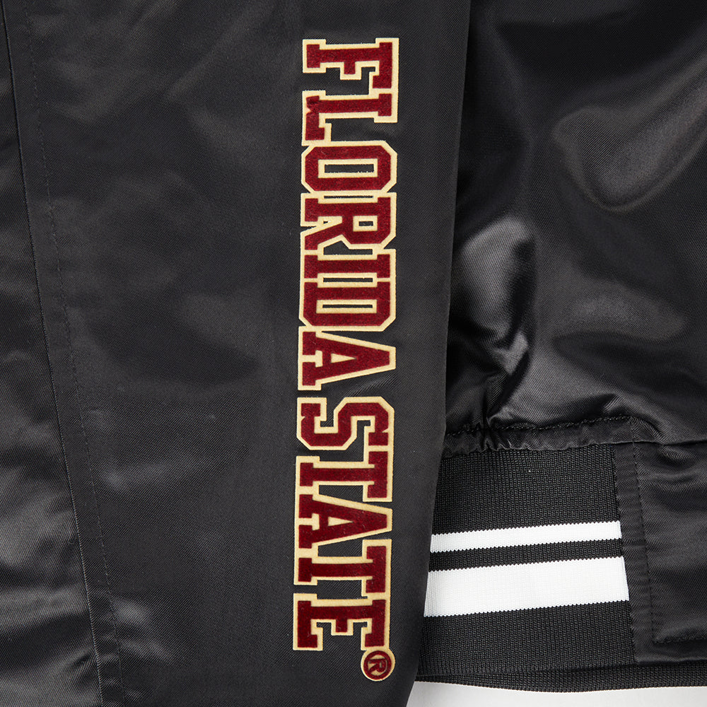 COLLEGE FLORIDA STATE UNIVERSITY CLASSIC WOMEN'S RIB SATIN JACKET (BLACK) - Image 9