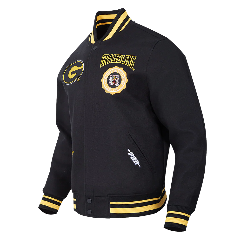 COLLEGE GRAMBLING STATE UNIVERSITY CREST EMBLEM MEN'S RIB WOOL VARSITY J (BLACK/YELLOW) - Image 2