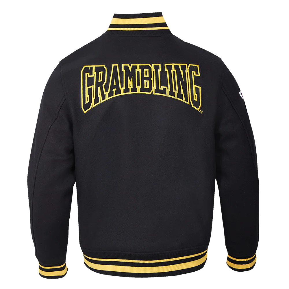 COLLEGE GRAMBLING STATE UNIVERSITY CREST EMBLEM MEN'S RIB WOOL VARSITY J (BLACK/YELLOW) - Image 3