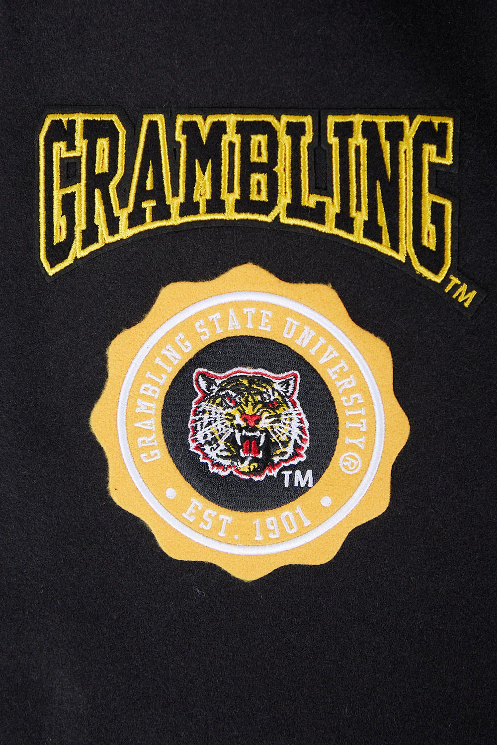 COLLEGE GRAMBLING STATE UNIVERSITY CREST EMBLEM MEN'S RIB WOOL VARSITY J (BLACK/YELLOW) - Image 6