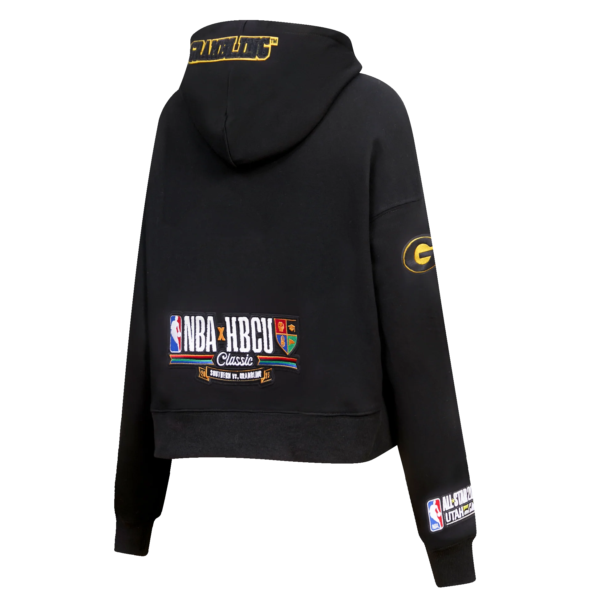 NBA X HBCU ALL STAR 2023 WOMEN'S GRAMBLING FLEECE CROPPED PULLOVER HOODIE (BLACK) - Image 3