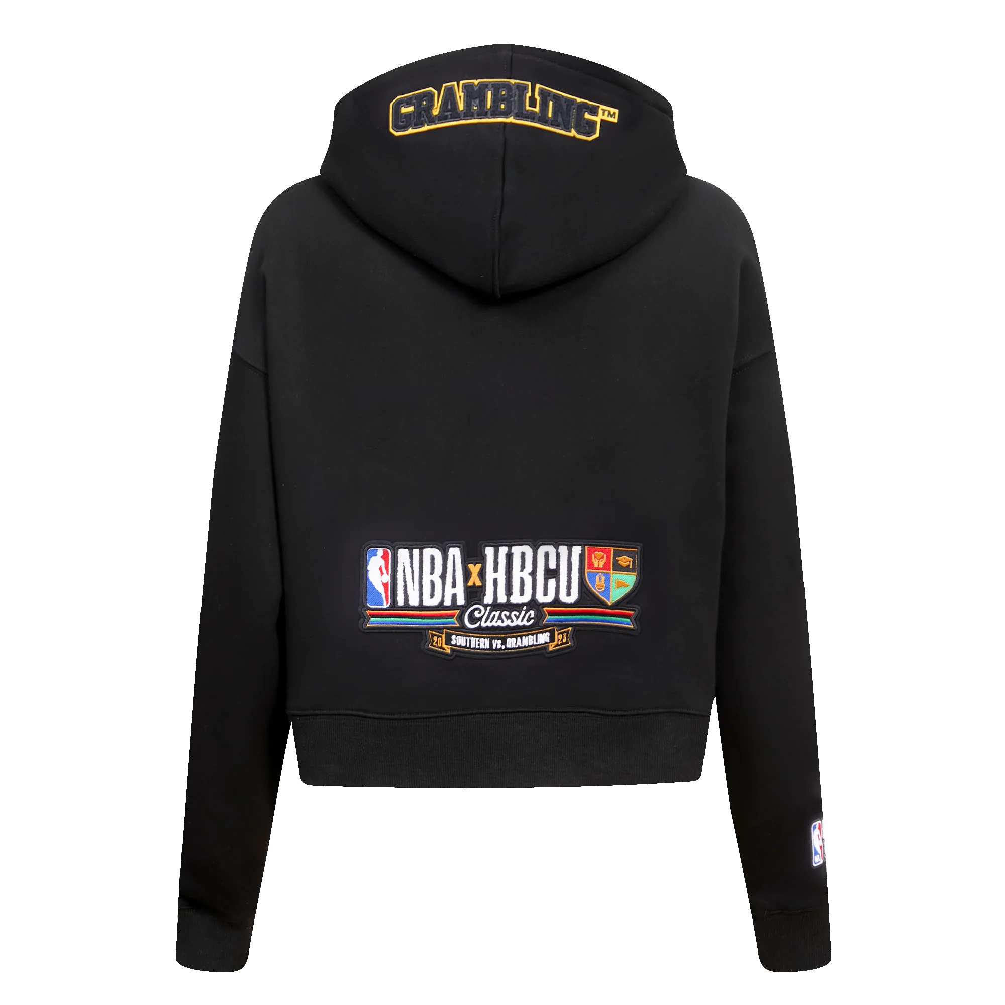 NBA X HBCU ALL STAR 2023 WOMEN'S GRAMBLING FLEECE CROPPED PULLOVER HOODIE (BLACK) - Image 4