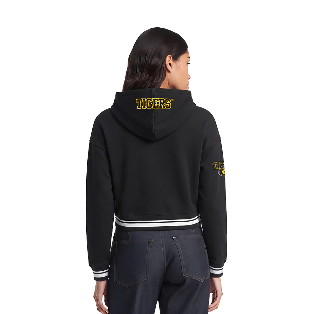 GRAMBLING STATE UNIVERSITY CLASSIC RIB FLEECE CROPPED PULLOVER HOODIE (BLACK) - Image 2