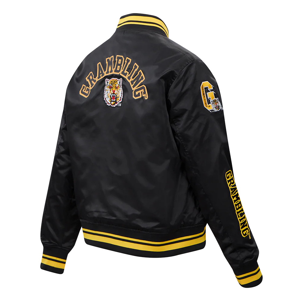 GRAMBLING STATE UNIVERSITY CLASSIC WOMEN'S RIB SATIN JACKET (BLACK/YELLOW) - Image 3