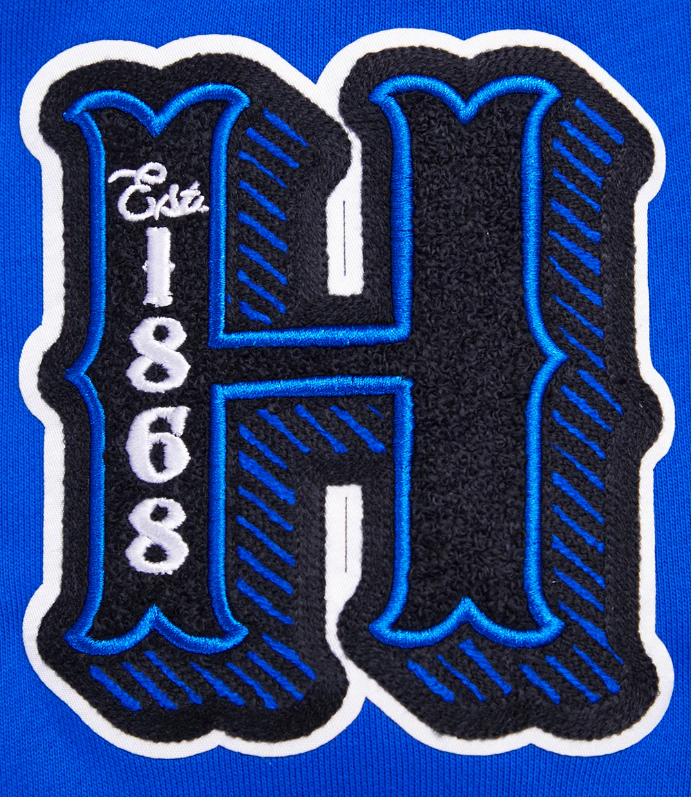 COLLEGE HAMPTON UNIVERSITY VINTAGE VARSITY MEN'S RIB FLC PO HOODIE (ROYAL BLUE) - Image 7