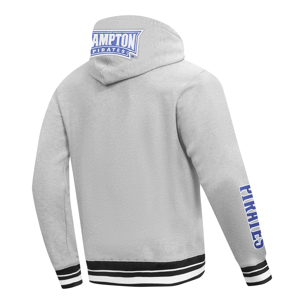 HAMPTON UNIVERSITY CLASSIC MEN'S STACKED LOGO FLEECE PULLOVER HOODIE (HEATHER GRAY/BLACK) - Image 4