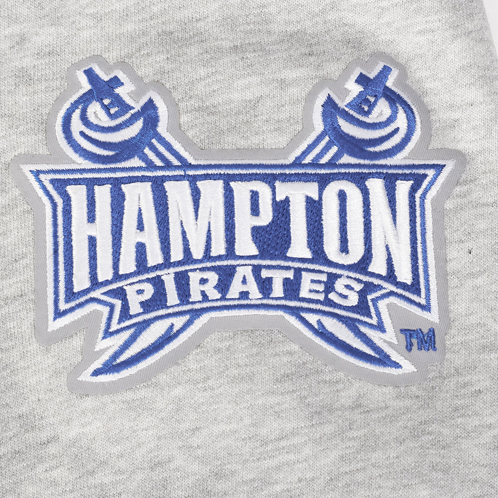 HAMPTON UNIVERSITY CLASSIC MEN'S STACKED LOGO FLEECE PULLOVER HOODIE (HEATHER GRAY/BLACK) - Image 6