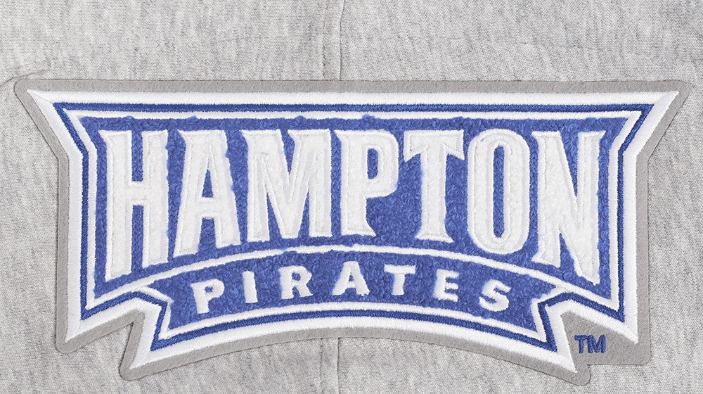HAMPTON UNIVERSITY CLASSIC MEN'S STACKED LOGO FLEECE PULLOVER HOODIE (HEATHER GRAY/BLACK) - Image 8