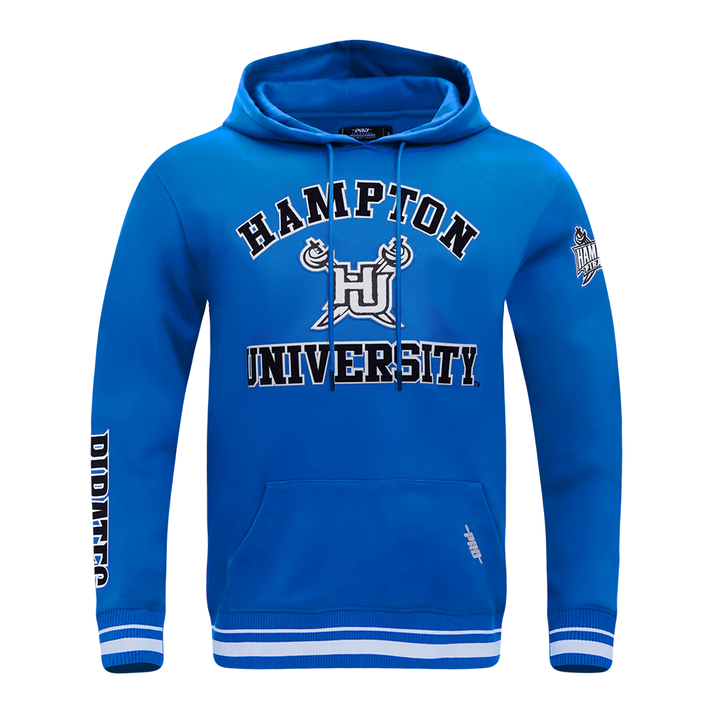 HAMPTON UNIVERSITY CLASSIC MEN'S STACKED LOGO FLEECE PULLOVER HOODIE (ROYAL BLUE)