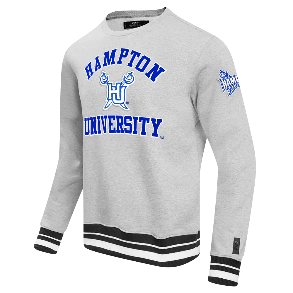 HAMPTON UNIVERSITY CLASSIC MEN'S STACKED LOGO FLEECE CREWNECK (HEATHER GRAY/BLACK) - Image 2