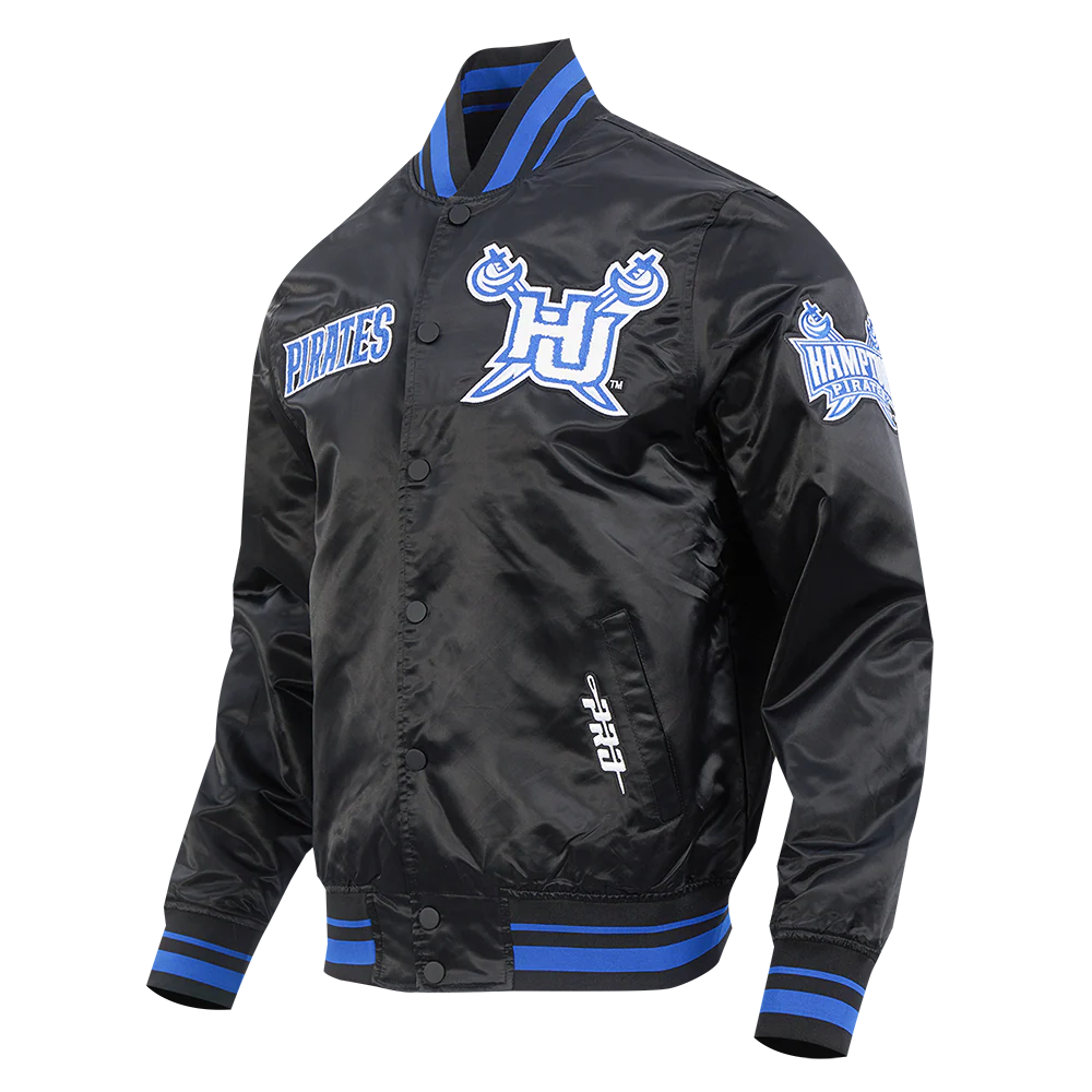 HAMPTON UNIVERSITY CLASSIC MEN'S RIB SATIN JACKET (BLACK/ROYAL BLUE/BLACK) - Image 2