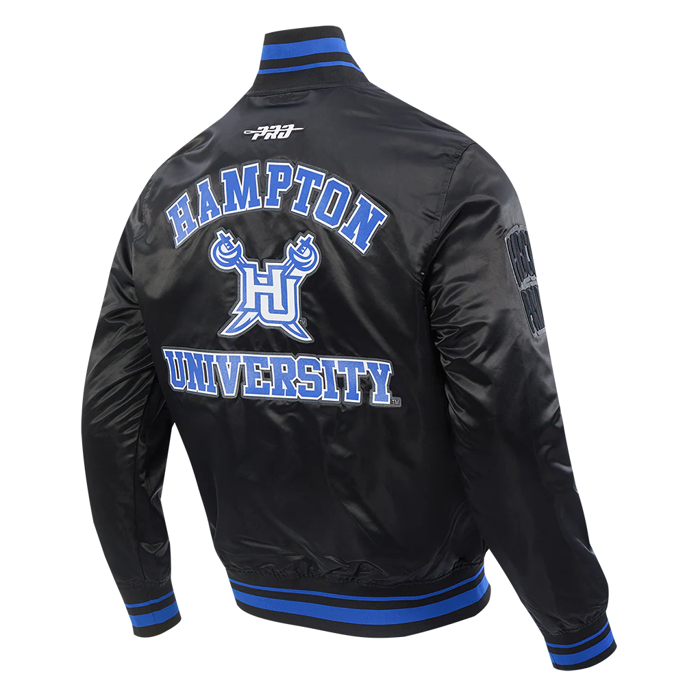 HAMPTON UNIVERSITY CLASSIC MEN'S RIB SATIN JACKET (BLACK/ROYAL BLUE/BLACK) - Image 4