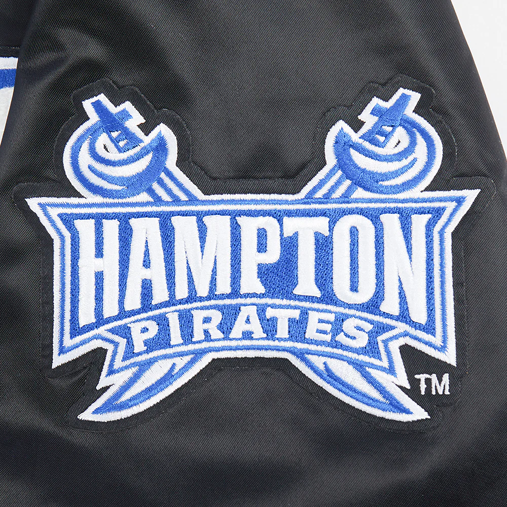 HAMPTON UNIVERSITY CLASSIC MEN'S RIB SATIN JACKET (BLACK/ROYAL BLUE/BLACK) - Image 6
