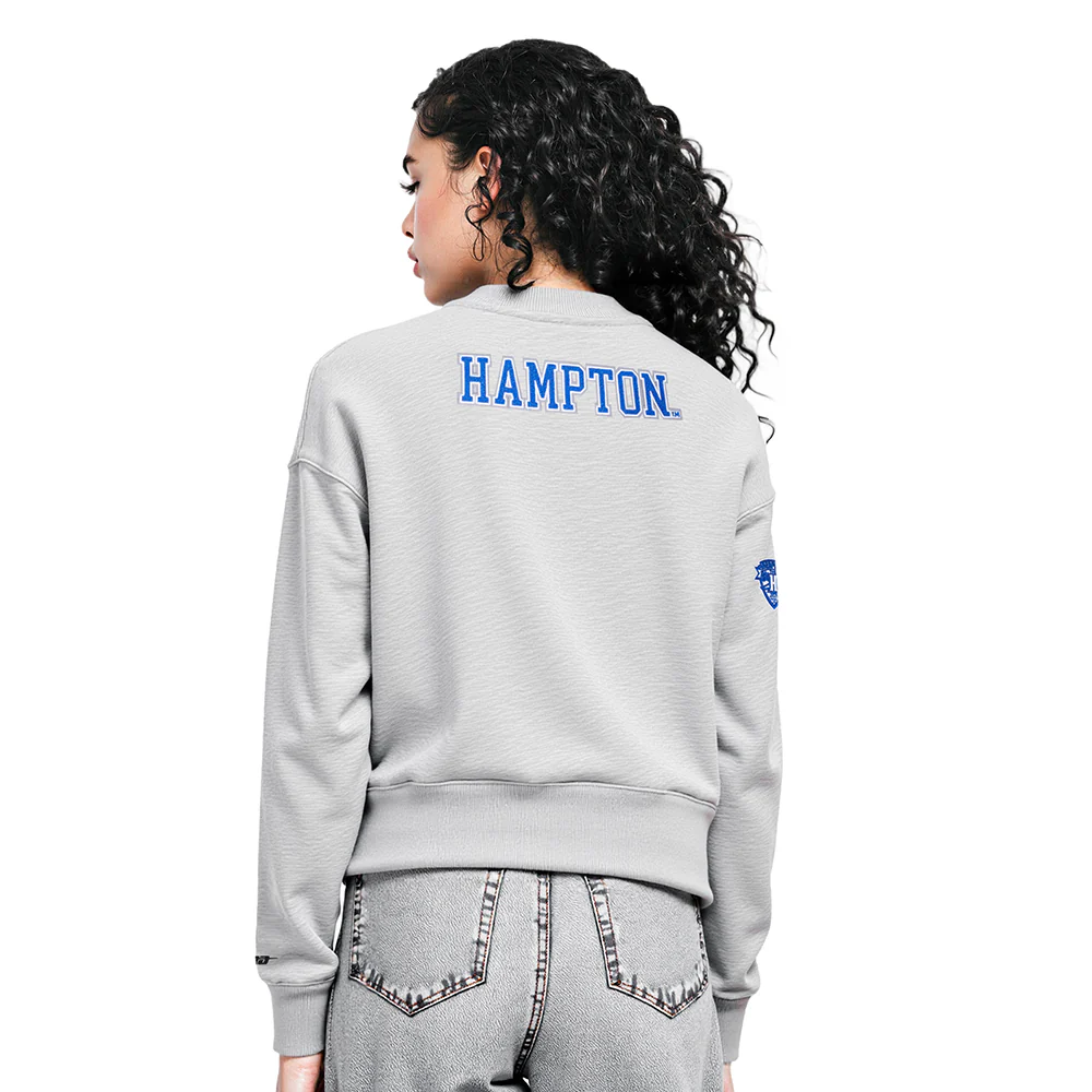 COLLEGE HAMPTON UNIVERSITY CLASSIC WOMEN'S FLC CREWNECK (HEATHER GREY) - Image 2