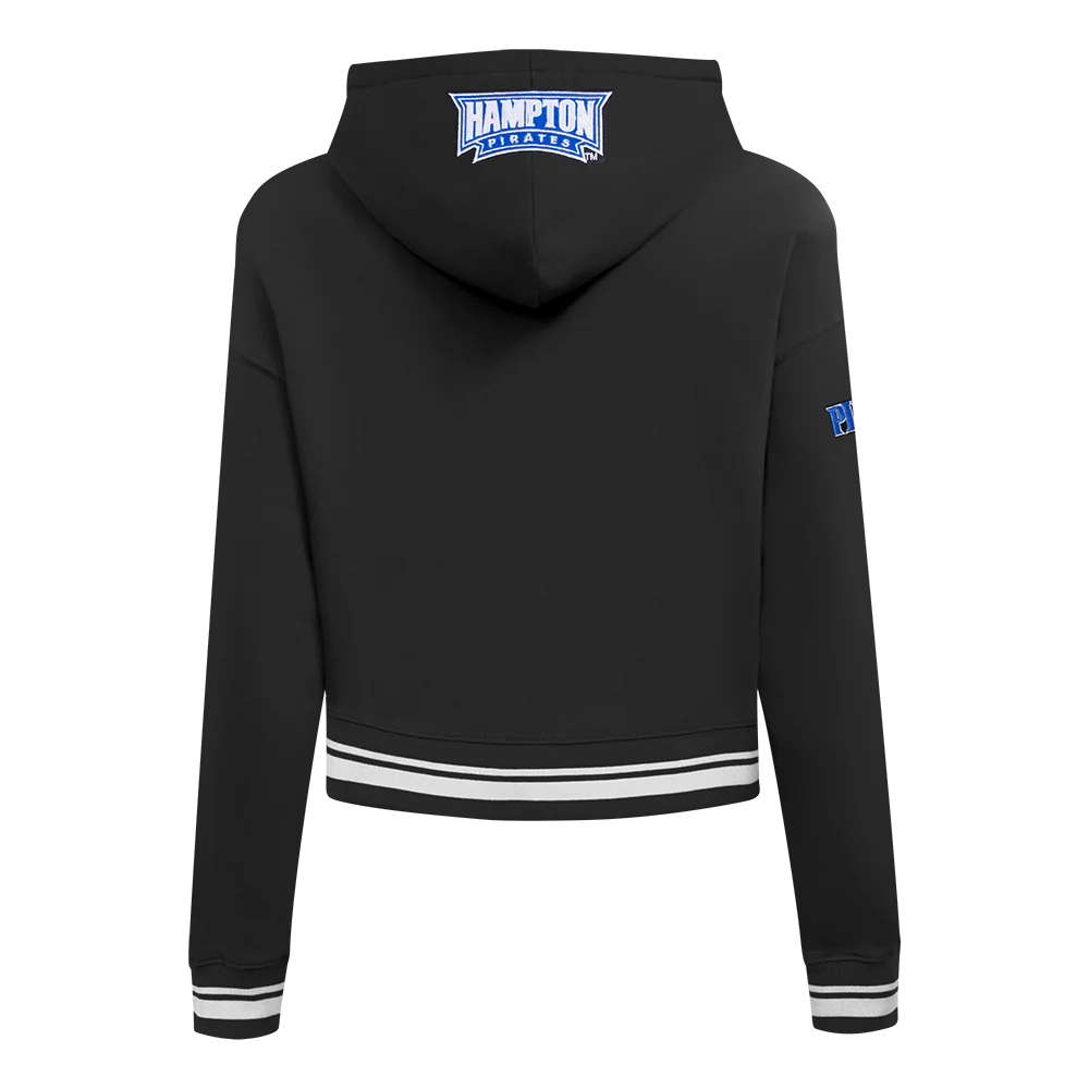 HAMPTON UNIVERSITY CLASSIC WOMEN'S RIB FLEECE CROPPED PULLOVER HOODIE (BLACK) - Image 5