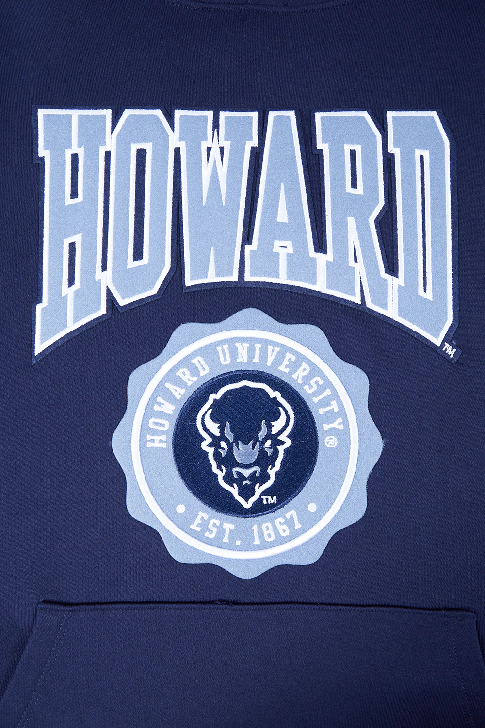 COLLEGE HOWARD UNIVERSITY CREST EMBLEM MEN'S RIB FLC PO HOODIE (MIDNIGHT NAVY) - Image 5
