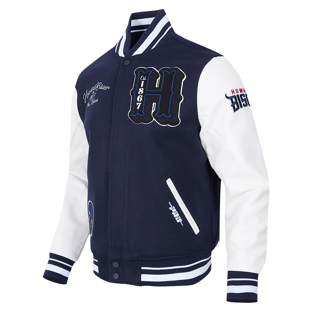 COLLEGE HOWARD UNIVERSITY VINTAGE VARSITY MEN'S RIB WOOL VARSITY JACKET (MIDNIGHT NAVY/WHITE) - Image 2